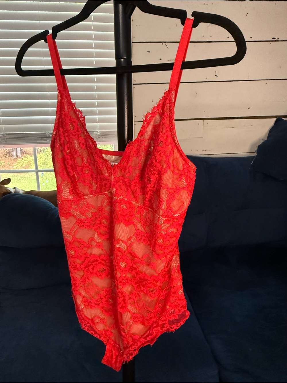 Sheer Red Lace Chemise Bodysuit with Adjustable Straps